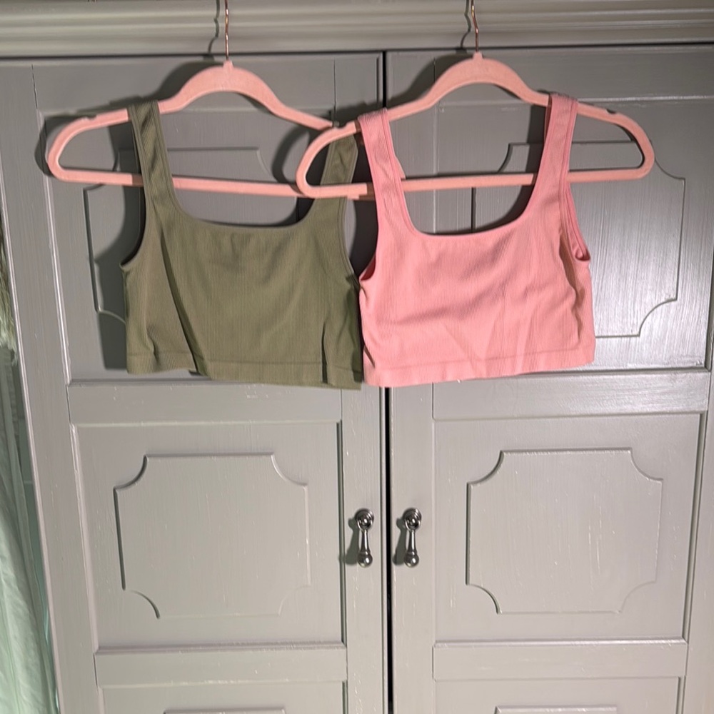 EUC Forever 21 size L Olive and Pink Square Neck bralettes